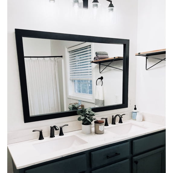 Frame My Mirror Framed Mirror, Black Finish, 20" x 48", 2" Wide Frame Meade Design