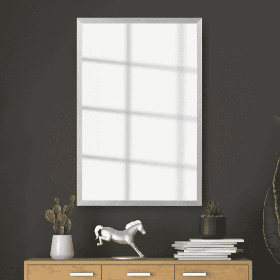 Frame My Mirror Framed Mirror, Brushed Chrome Finish, 28" x 48", 1-1/4" Wide Frame Ellis Design