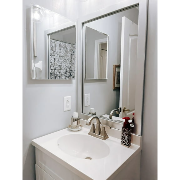 Frame My Mirror Framed Mirror, Brushed Chrome Finish, 36" x 48", 2" Wide Frame Meade Design