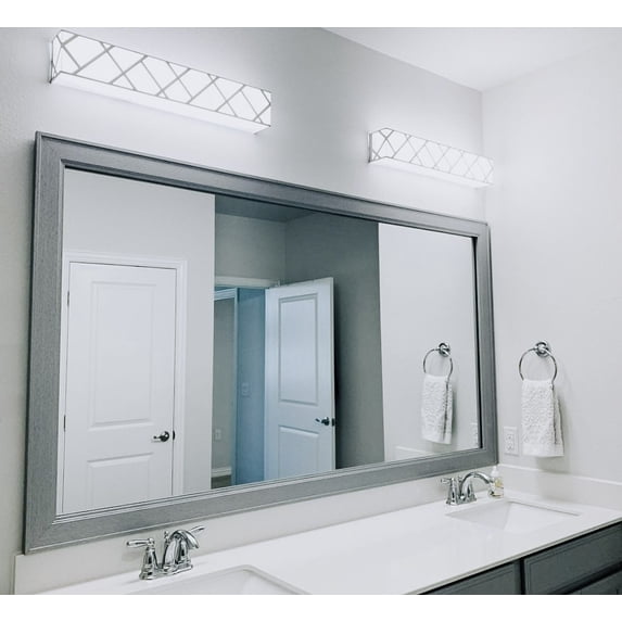 Frame My Mirror Framed Mirror, Brushed Silver Finish, 36" x 48", 3" Wide Frame Porter Design