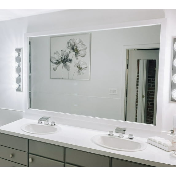 Frame My Mirror Framed Mirror, Pure White Finish, 20" x 48", 2" Wide Frame Meade Design