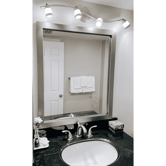 Frame My Mirror Framed Mirror, Satin Nickel Finish, 36" x 48", 2" Wide Frame Meade Design