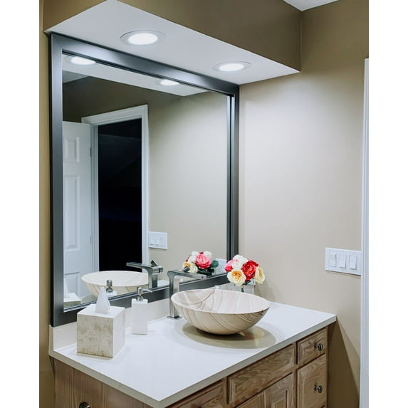 Frame My Mirror Framed Mirror, Stainless Steel Finish, 36" x 24", 2" Wide Frame Meade Design