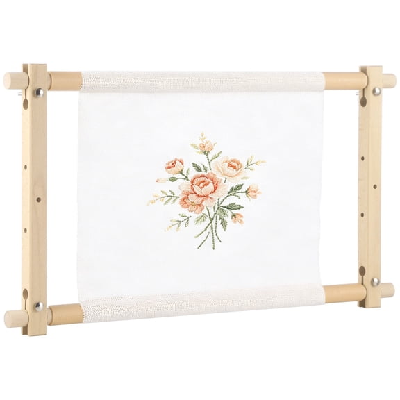 Wood Cross Stitch Frame, 21.5 x 12.0 in Needlepoint Embroidery Tapestry Scroll Frame with ABS Farbic Holders, Polished Wood Build for Sewing, Adjustable Quilting Stand for DIY Arts Crafts
