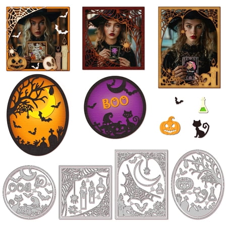 Frame Shape Die Cuts Horror Theme Pumpkin Cat Cut Stencils Moon Spider Candle Carbon Steel Cutting Dies for DIY Scrapbooking Album Decorative