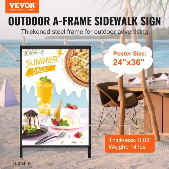 A Frame Sidewalk Sign,24x36"Heavy Duty Slide-in Signboard Holder,Double-Sided Folding Sandwich Board Signs,Steel Pavement Sign Poster for Outdoor Business Street Advertising (Frame only)