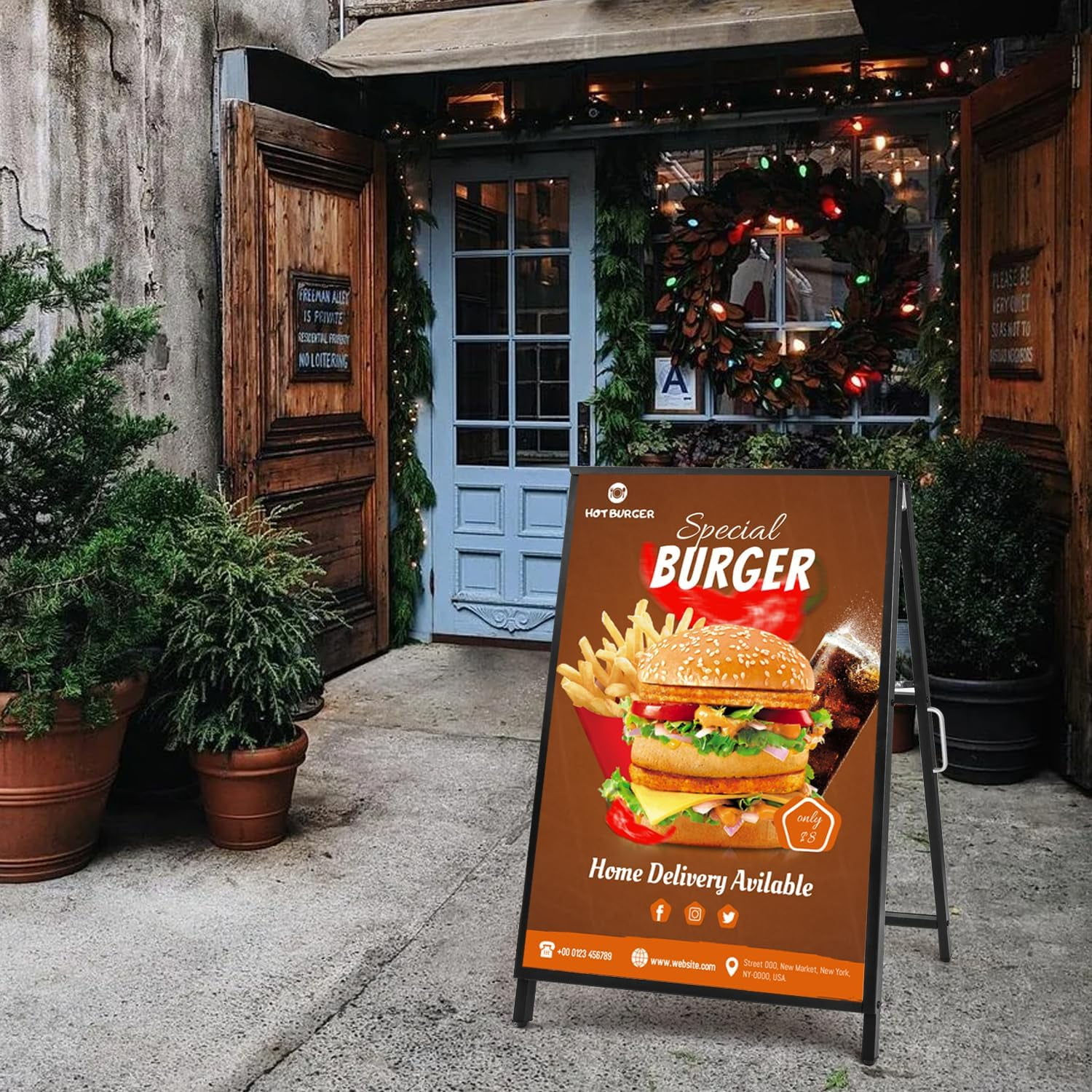 Heavy Duty A-Frame Sidewalk Sign 24x36 Inches - Double-Sided Sandwich Board With 4 Corrugated Boards & Covers, Outdoor Indoor Business Sign (2 Pack)