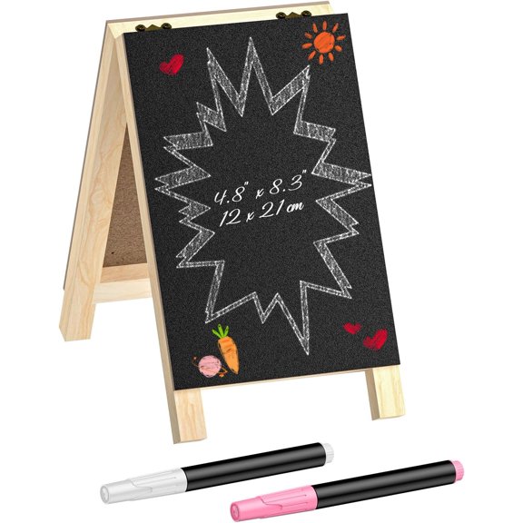 A Frame Small Chalkboard Sign, 4.8 x 8.3 Inch, Double-Sided Tabletop Easel with Chalk Markers, Erasable Wooden Board Sign Message Board, Menu for Wedding Restaurant