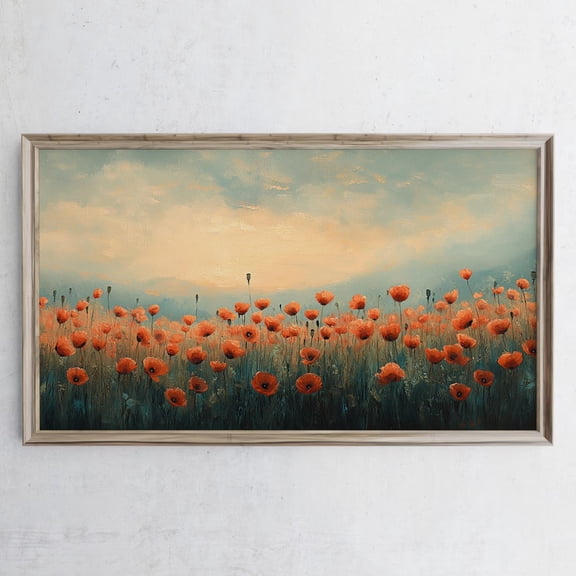 Frame Tv Art Poppies Poppy Flowers Vintage Oil Painting Spring Wildflower Soft Muted Neutral Minimalistic Farmhouse Digital Download, Unframed Canvas Size 12x18