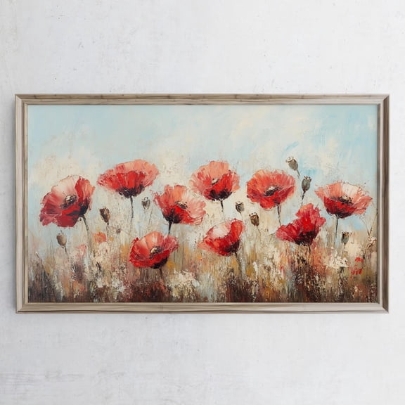 Frame Tv Art Poppy Flowers Vintage Oil Painting Floral Poppies Frame Tv Summer Spring Wildflower Soft Muted Farmhouse Digital Download, Unframed Canvas Size 8x12