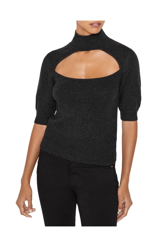 Womens Ribbed Trim Knit Funnel-Neck Sweater