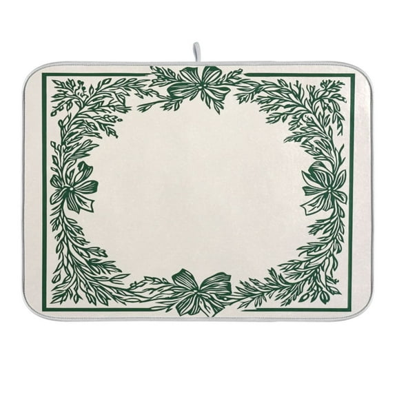 Frame with Bow and Leaf Dish Drying Mat 16x18 Absorbent Microfiber Draining Rack Pad for Kitchen Counter Sink