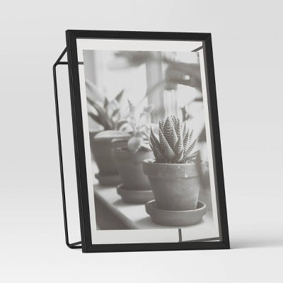 Frame with Symmetrical Wire Back Satin Black - Modern Metal Single Image Display, Easel Stand