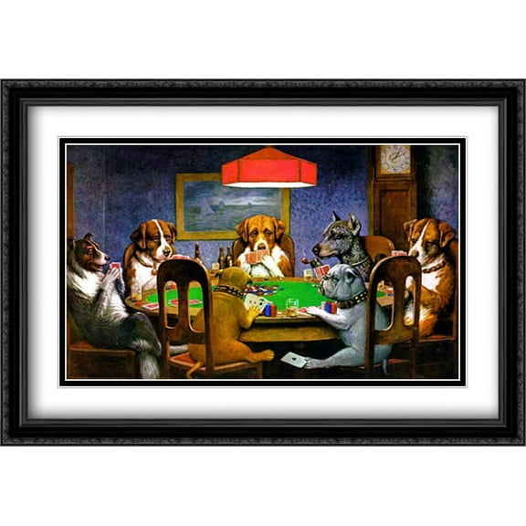FrameToWall - A Friend in Need / Dogs Playing Poker 2x Matted 40x28 Large Black Ornate Framed Art Print by Cassius Marcellus Coolidge