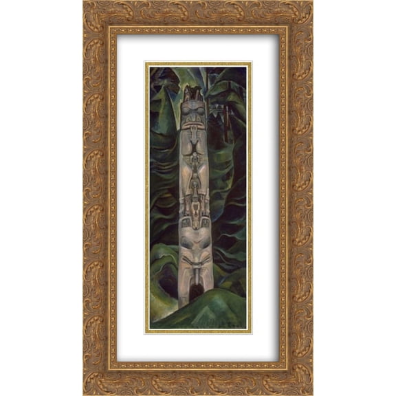 FrameToWall - Emily Carr 2x Matted 14x24 Gold Ornate Framed Art Print 'Totem and Forest'