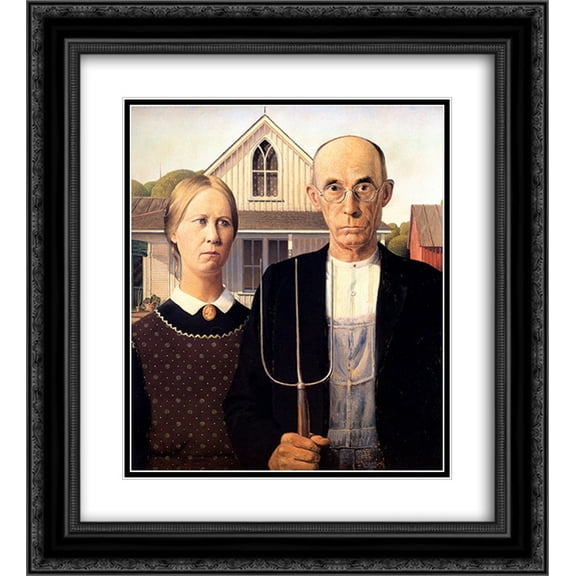 FrameToWall - Grant Wood 2x Matted 20x24 Black Ornate Framed Art Print 'American Gothic'