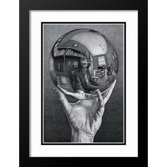 FrameToWall - Hand With Sphere 20x23 Framed and Double Matted Art Print by M.C. Escher