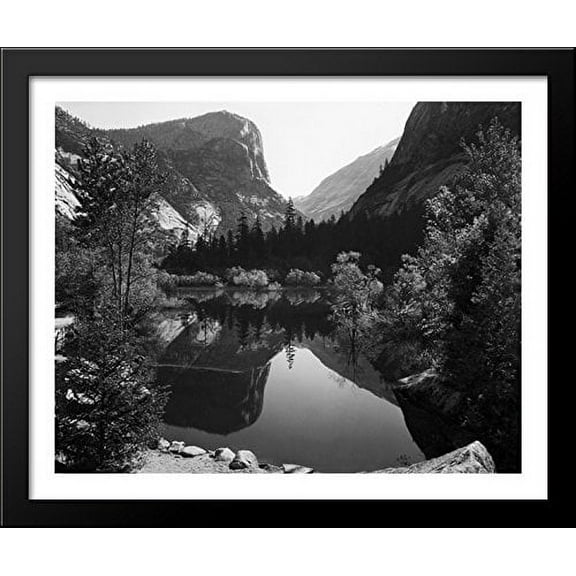 FrameToWall - Mirror Lake, Morning, Yosemite National Park 34x28 Large Black Wood Framed Print Art by Ansel Adams