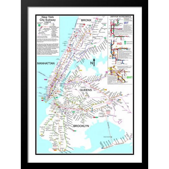 FrameToWall - New York City Subway Map 20x23 Framed and Double Matted Photo