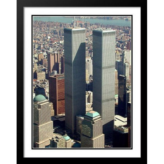 FrameToWall - New York City Twin Towers Skyline Large 20x23 Framed and Double Matted Photo