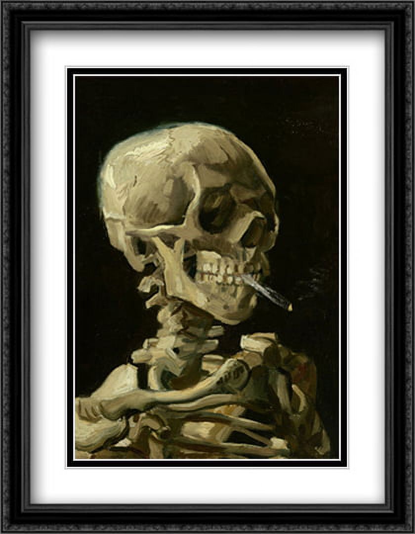 FrameToWall - Skull of a Skeleton with Burning Cigarette, c.1885 2x Matted  28x36 Large Black Ornate Framed Art Print by Van Gogh, Vincent