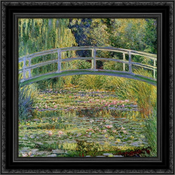 FrameToWall - The Japanese Bridge (The Water Lily Pond) 20x20 Black Ornate Wood Framed Canvas Art by Monet, Claude