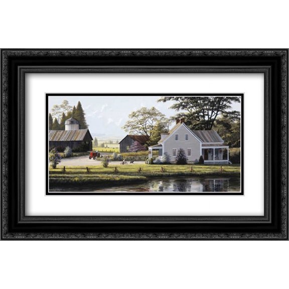 FrameToWall - The Red Tractor 2x Matted 24x16 Black Ornate Framed Art Print by Saunders, Bill