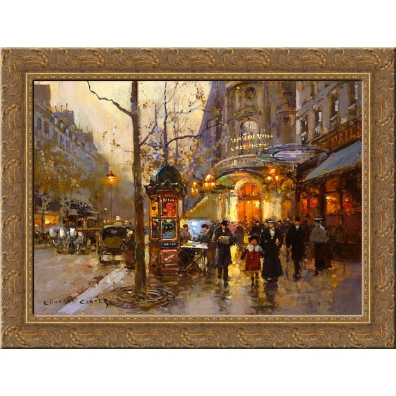 FrameToWall - Theatre du Vaudeville 24x18 Gold Ornate Wood Framed Canvas Art by Edouard Cortes