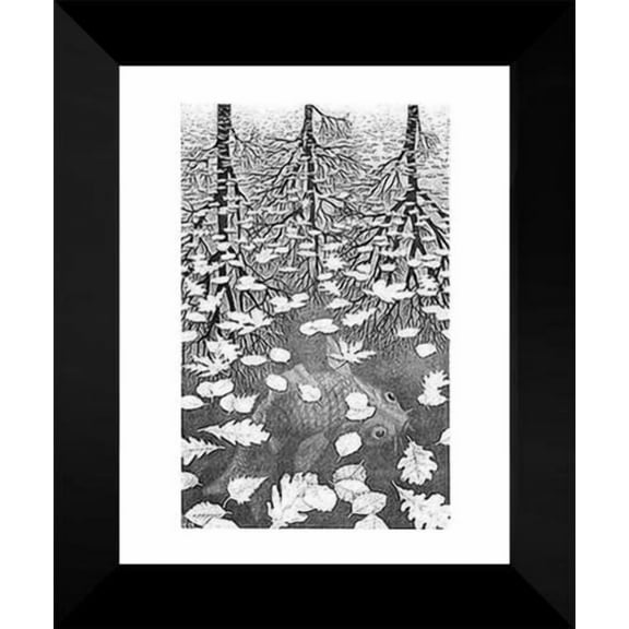 FrameToWall - Three Worlds 15x18 Framed Art Print by M.C. Escher