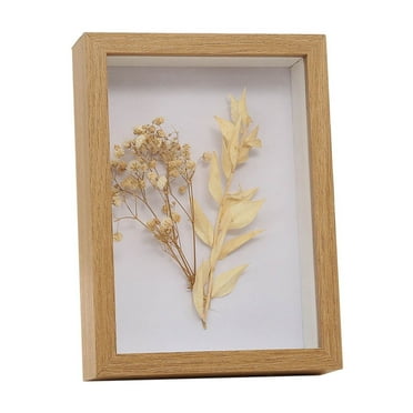 FrameWorks 6*4 Inch Black Wooden Shadow Box Frame – Display Case with Soft Felt Back, Memory Box with Tempered Glass, Display Box with Elegant Flowers Pins, Wooden Flower Box