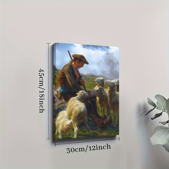 Framed 1 Piece Oil Painting Mountain Shepherd Canvas Painting Home Wall Decoration Contemporary Abstract Minimalist Artwork For Living Room Bedroom Bathroom