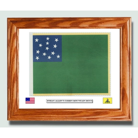 Framed 13 Star American Revolution Flag, Green Mountain Boys Flag, Ethan Allen. Patriotic Wall Art, Wall Decor.