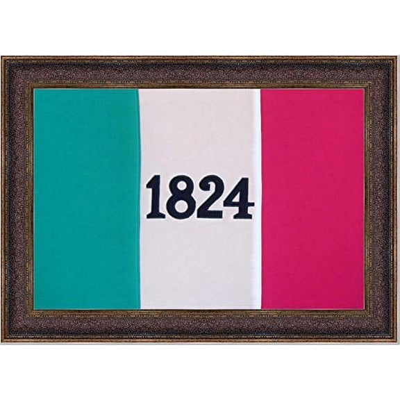Framed 1824 Alamo Flag | Real Cotton Cloth Embroidered Flag | 28L X 40W" Inches