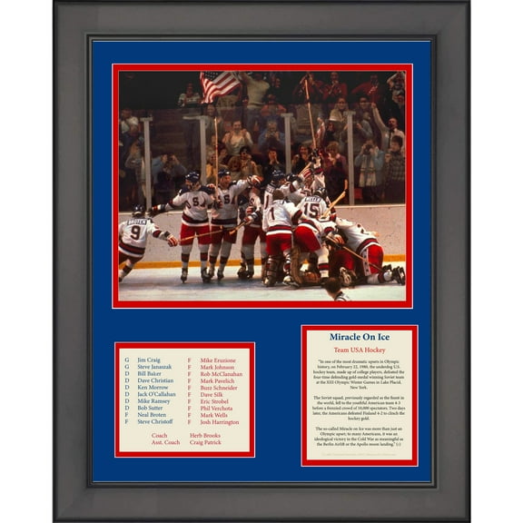 Framed 1980 USA Hockey Miracle On Ice Mike Eruzione Olympics Facsimile Laser Engraved Signature Auto 11"x14" Hockey Three Photo Collage