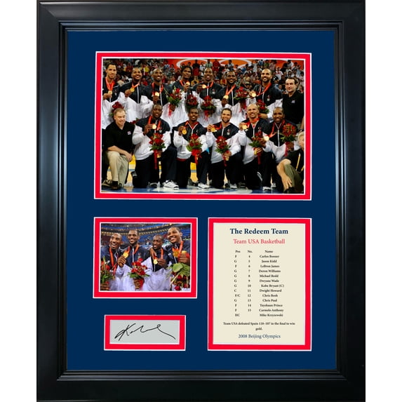 Framed 2008 Redeem Team USA Beijing Olympics Facsimile Laser Engraved Signature Auto Basketball 11"x14"Photo Sig Collage