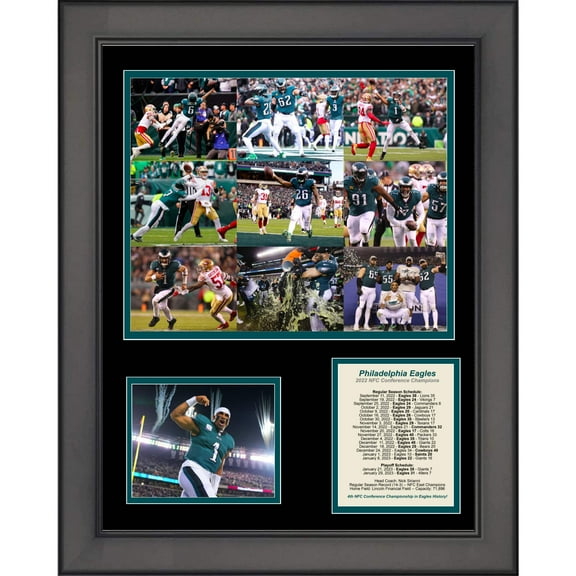 Framed Philadelphia Eagles 2022 NFC Conference Champions Football 11"x14" Three Photo Collage