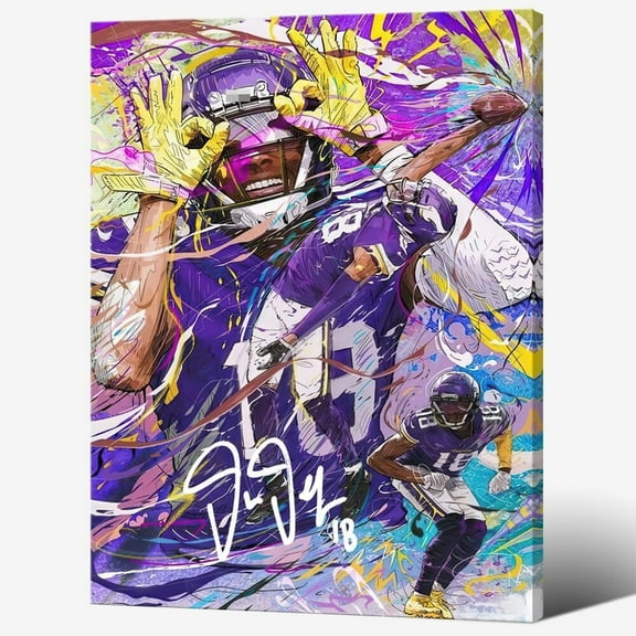 Framed 2025 Rugby Star Justin Jefferson Poster For Kids Bedroom Wall Decor-Football Superstar Signed Posters Canvas Art Print Picture For Fans Boy Teen Gifts