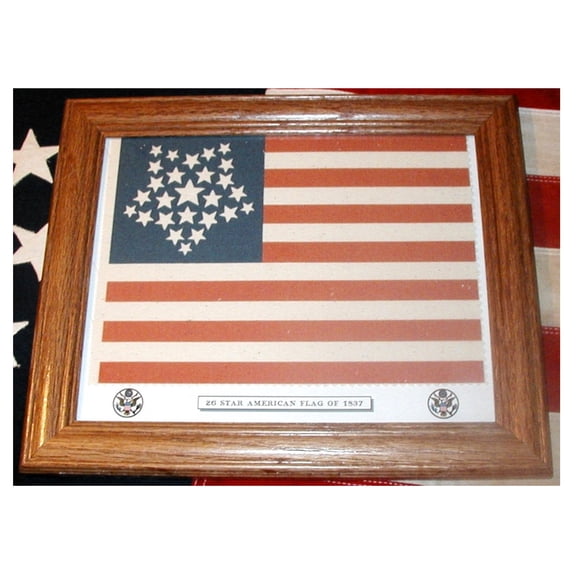 Framed, 26 Star Flag, Great Star American Flag, Michigan State Flag of 1837. Pariotic Wall Decor, Art