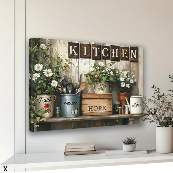 Framed 2D Artwork Featuring Rustic Floral Plant Paintings for a Farmhouse Kitchen Wall, Including Kitchenware And Daisy Images, Inspirational Quotes, And Posters Suitable for Home Decor in Restaurant