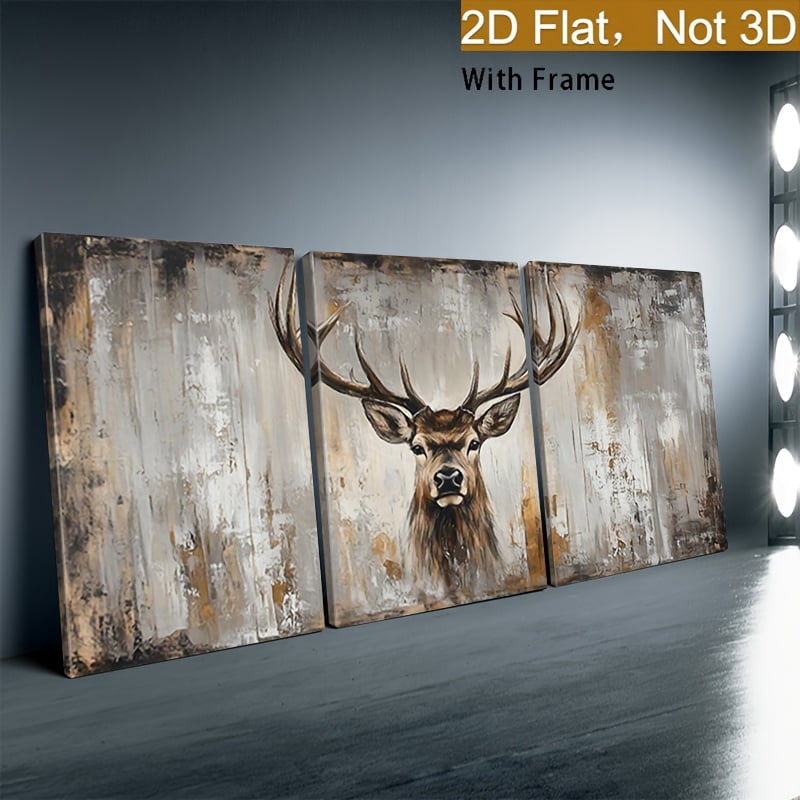 Framed 2D Flat Design with a 2D Plane Effect, Featuring a Large Modern Abstract Deer Canvas Wall Art - Framed Rural Wildlife Painting, Suitable for Living Room And Bedroom Decor