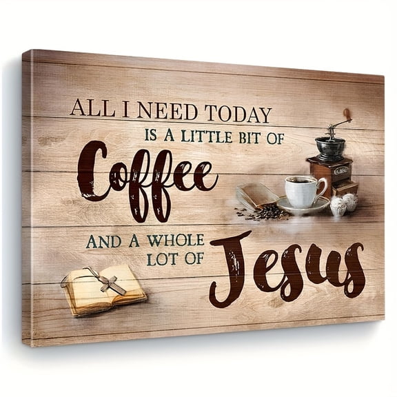 Framed 2D Wall Art for a Rustic Kitchen, Featuring Brown Coffee Images And Christian Proverbs, Perfect for Modern Café And Bar Decor, Canvas Prints for Restaurants, Offices, And Living Rooms