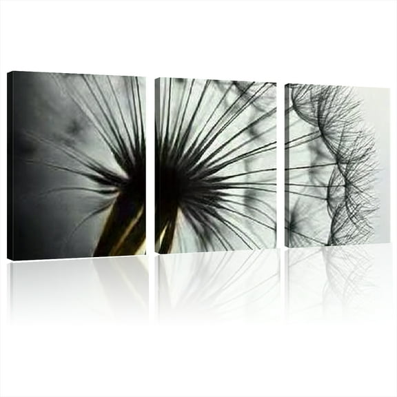 Framed 3 Piece Dandelion Flower Canvas Painting Modern Black White Posters and Prints Modern Botanical Wall Art Nordic Style Canvas Wall Art for Living Room Bedroom Home Decor 12*16inch*3pcs