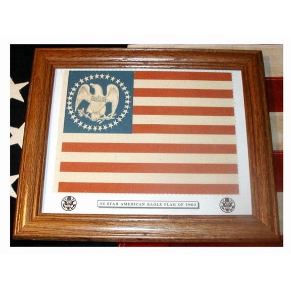 Framed 34 star Flag, American Eagle Flag of 1863, Patriotic Civil War Wall Decor, Wall Art.