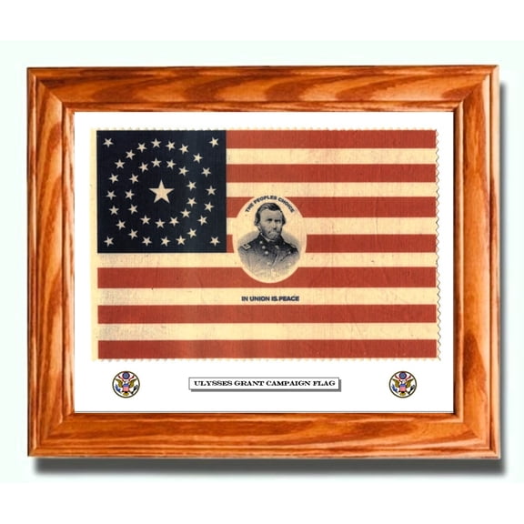 Framed 38 Star American Flag, President Ulysses S Grant Campaign Banner, flag of 1868. Patriotic Wall Decor, Wall Art.