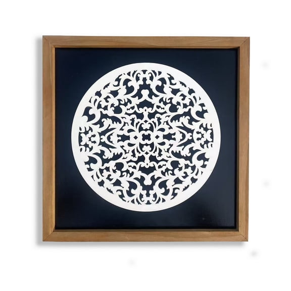 Framed 3D Black and White Mandala Vintage Living Room Decor Lightweight, Wooden Ready-to-Hang Framed Moody Floral Wall Art for Bathroom, Bedroom or Office - Dark Textured Boho Farmhouse Wall Decor