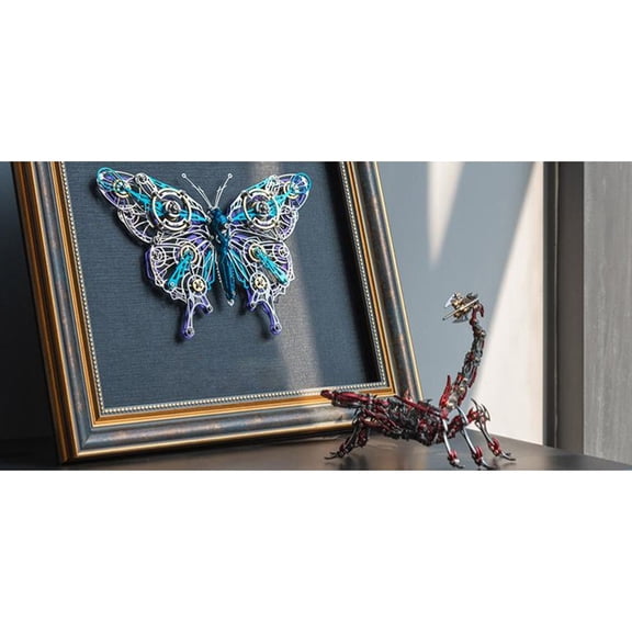 Framed 3D Metal Winged Insect Model Kit 308PCS DIY Assembly Dark Academia Specimen Wall Art for Adults