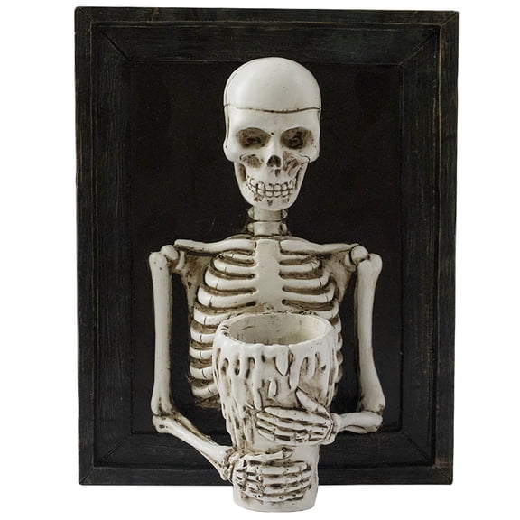 Framed 3D Skeleton Holding Candle Adornment Skeleton Tealight Candle Holder