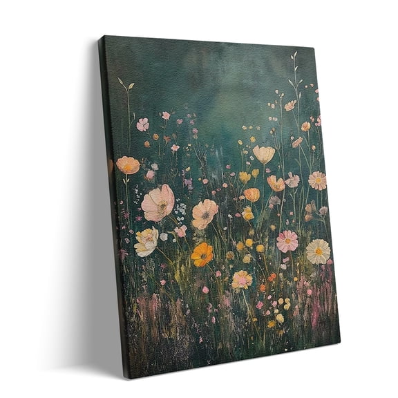 Framed 3D Textured Vintage Wildflower Wall Art, Green Flower Wall Decor Painting, Sandstone Farmhouse Botanical Landscape Pictures Artwork for Living Room Bedroom 12x16 inch Wood Frame