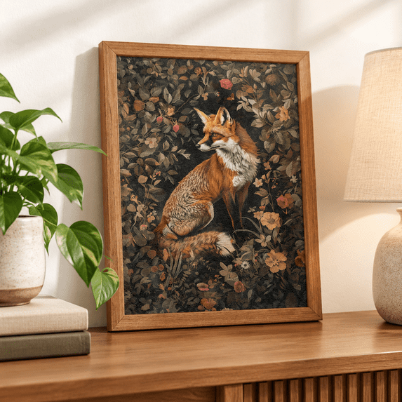 Framed 3D Textured Wall Art, Fox with Botanical Florals, 16"L x 12"W ...