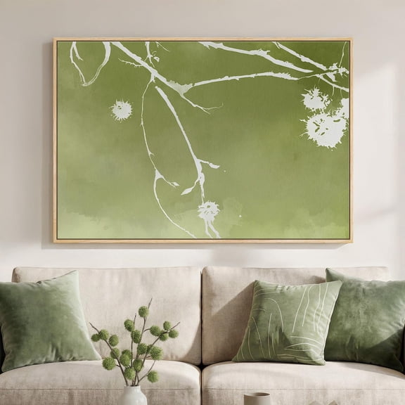 Framed Abstract Sage Green White Wall Art for Room, Minimalist Botanical Branch Print Canvas Artwork for Walls, Mid Century Modern Nordic Rustic Nature Wall Decor for Bedroom Office, 24x36 In Y101